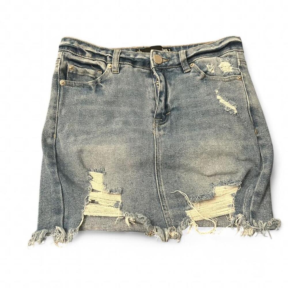 BBJ Los Angeles Distressed Denim Mini Skirt Small Cowgirl Western Y2K Stretch